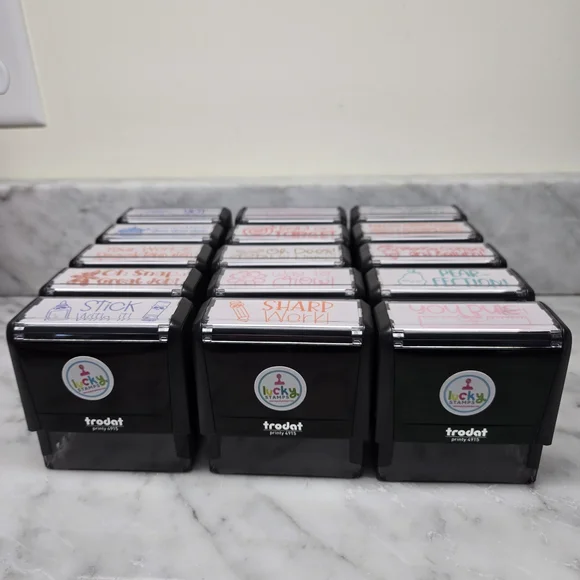 Set of 15 Teacher Rubber Message Homework Stamps Self-Inking School Education - Picture 2 of 16